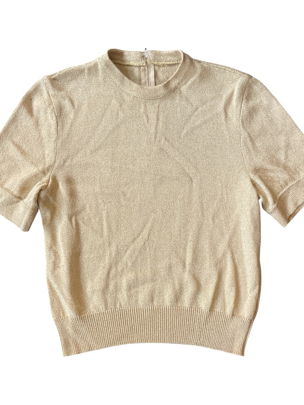 Vintage 1990s St. John Short Sleeve Crewneck Sweater in Gold Shimmer